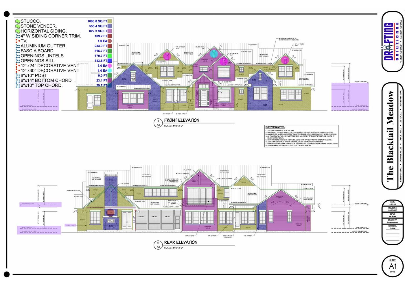 Blacktail Meadow front & rear elevation markup